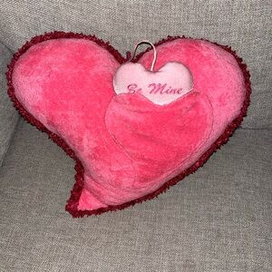 Heart-Shaped Pink Pillow with Dark Pink Trim
